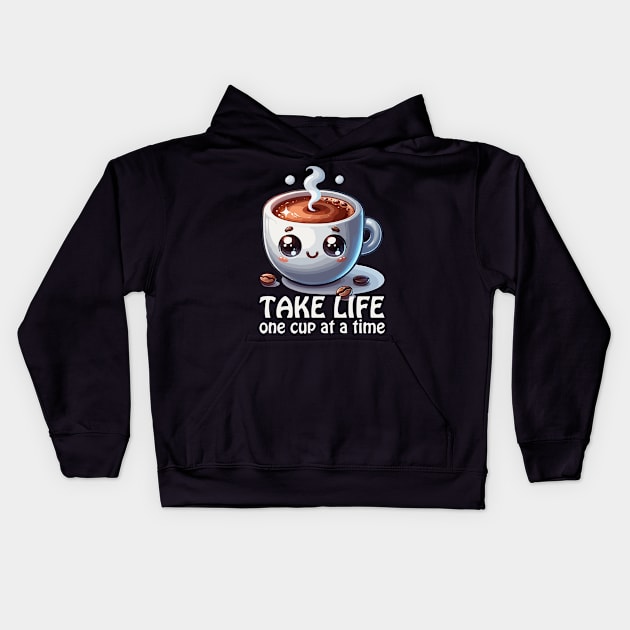 One cup at a time, coffee addict gift Kids Hoodie by Country Gal